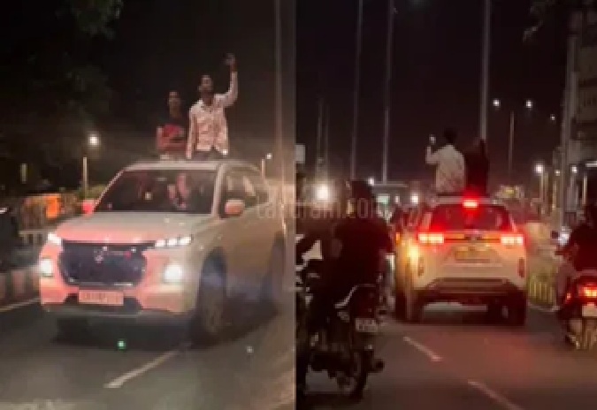Couple Romance in River-View : बिलासपुर का नया रिवर व्यू बना स्टंट और लव पॉइंट…! कार की सन-रूफ खोलकर स्टंट कर रहे युवक