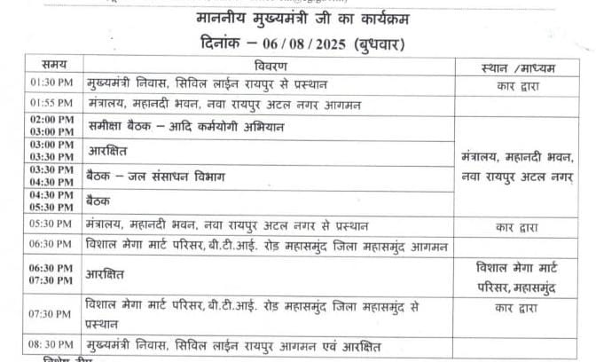 CG CM News: मुख्यमंत्री विष्णुदेव साय के आज के कार्यक्रम, दिन भर रहिहीं सक्रिय मोड मं, अलग-अलग विभाग के लगातार समीक्षा बइठक