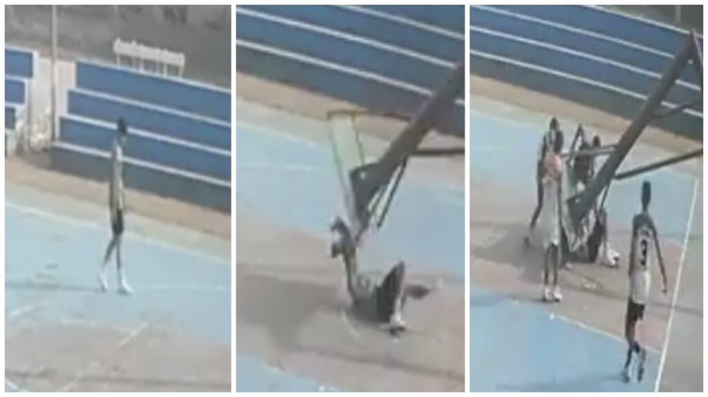Death of Basketball Players: A basketball player was hit by a pole while practicing basketball...the painful death was captured on CCTV...see here