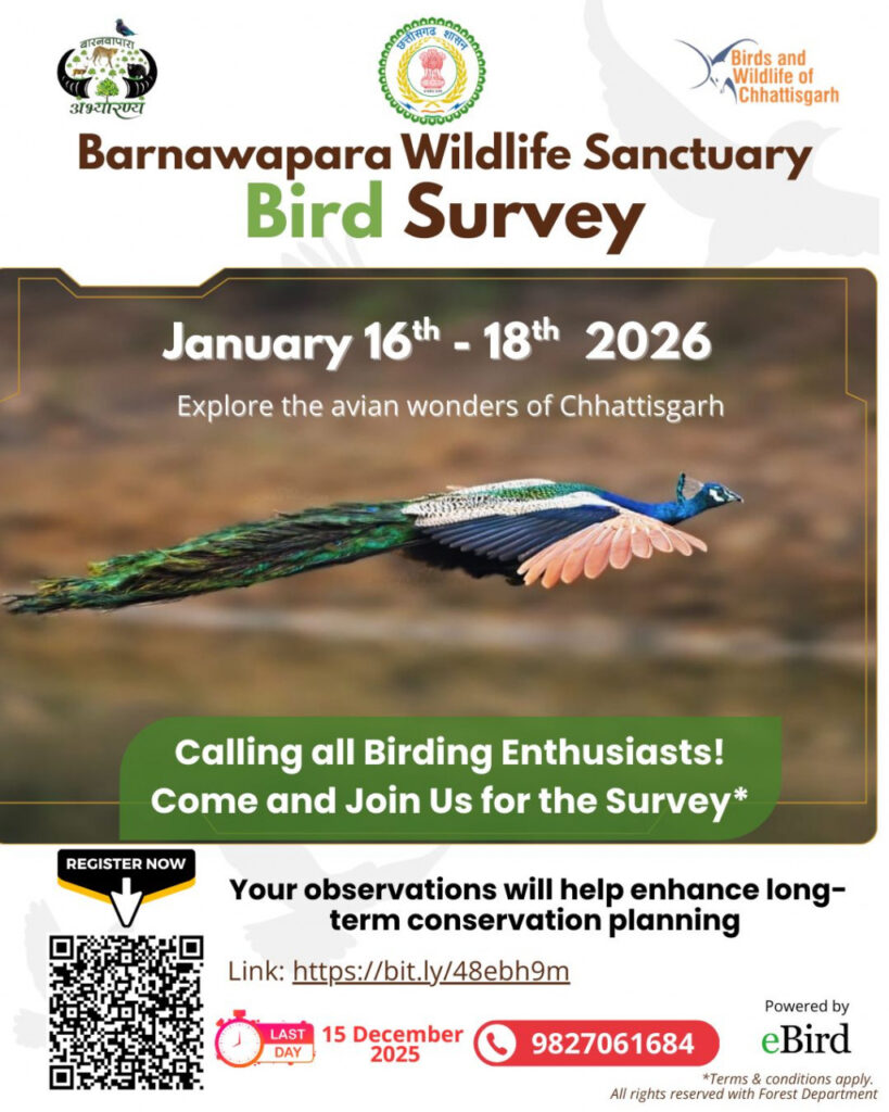 Bird Survey : बारनवापारा में ‘सिटिज़न साइंस बर्ड सर्वे 2026’…2 राज्यों से 135 आवेदन