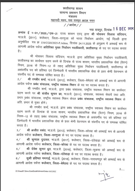 Transfer of IAS Officers : कोरबा को मिला नया कलेक्टर…अजीत वसंत सरगुजा रवाना…कोरबा-सरगुजा जिलों में बदला नेतृत्व