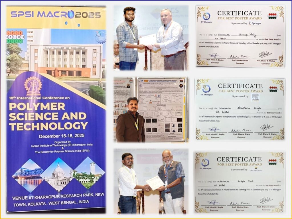 International Polymer Science Conference में आईआईटी भिलाई के शोधकर्ताओं को मिला पुरस्कार