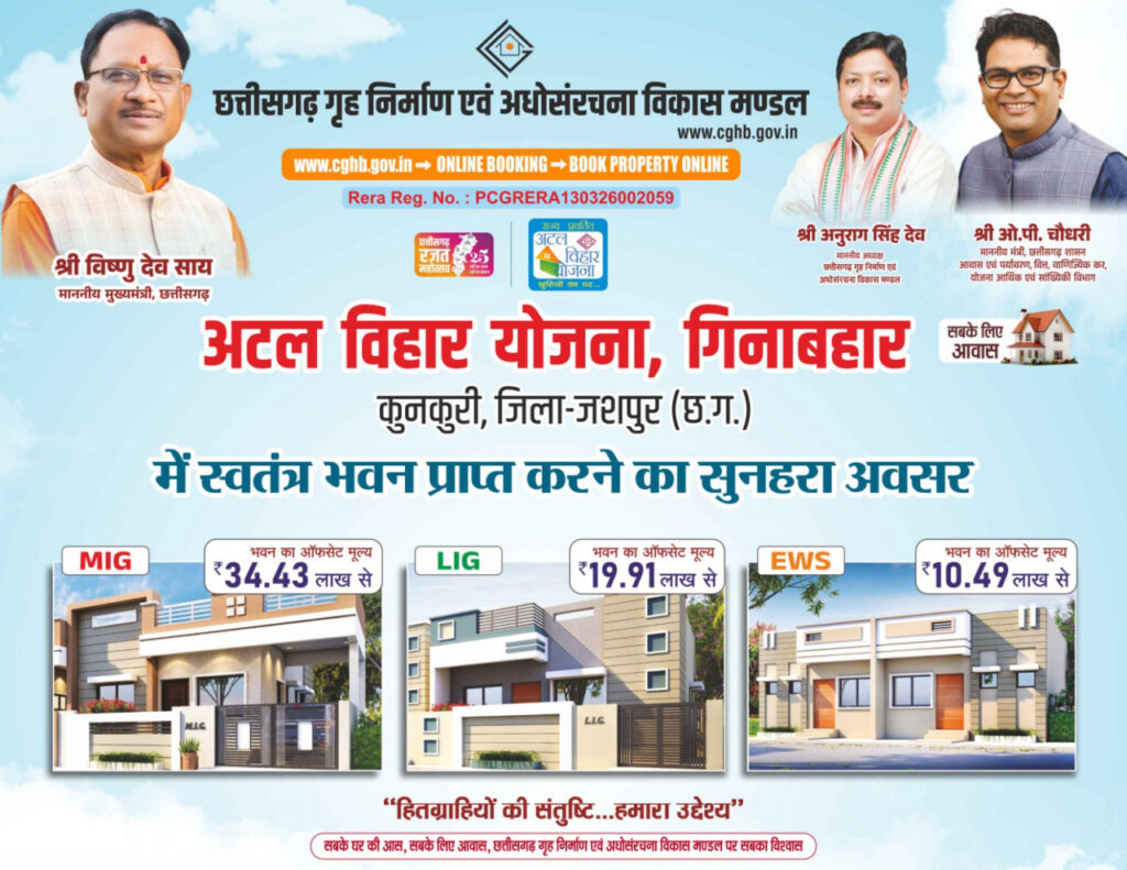 Housing For All : कुनकुरी को मिलेगी पहली आधुनिक आवासीय कॉलोनी… अटल विहार योजना के तहत 97 आवासों का होगा निर्माण